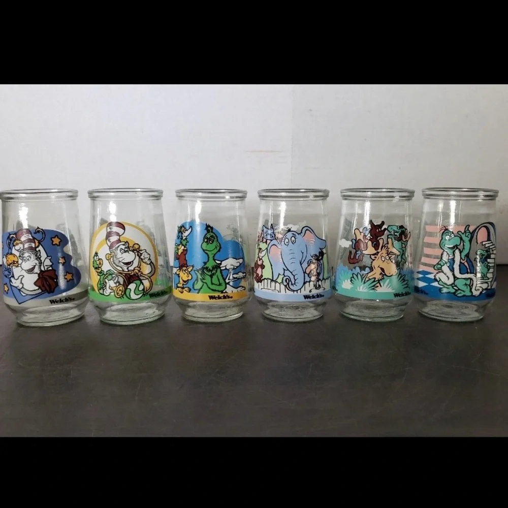 Set of 6 Vintage 1996 Welch’s Dr Suess Jelly Jar Glasses
